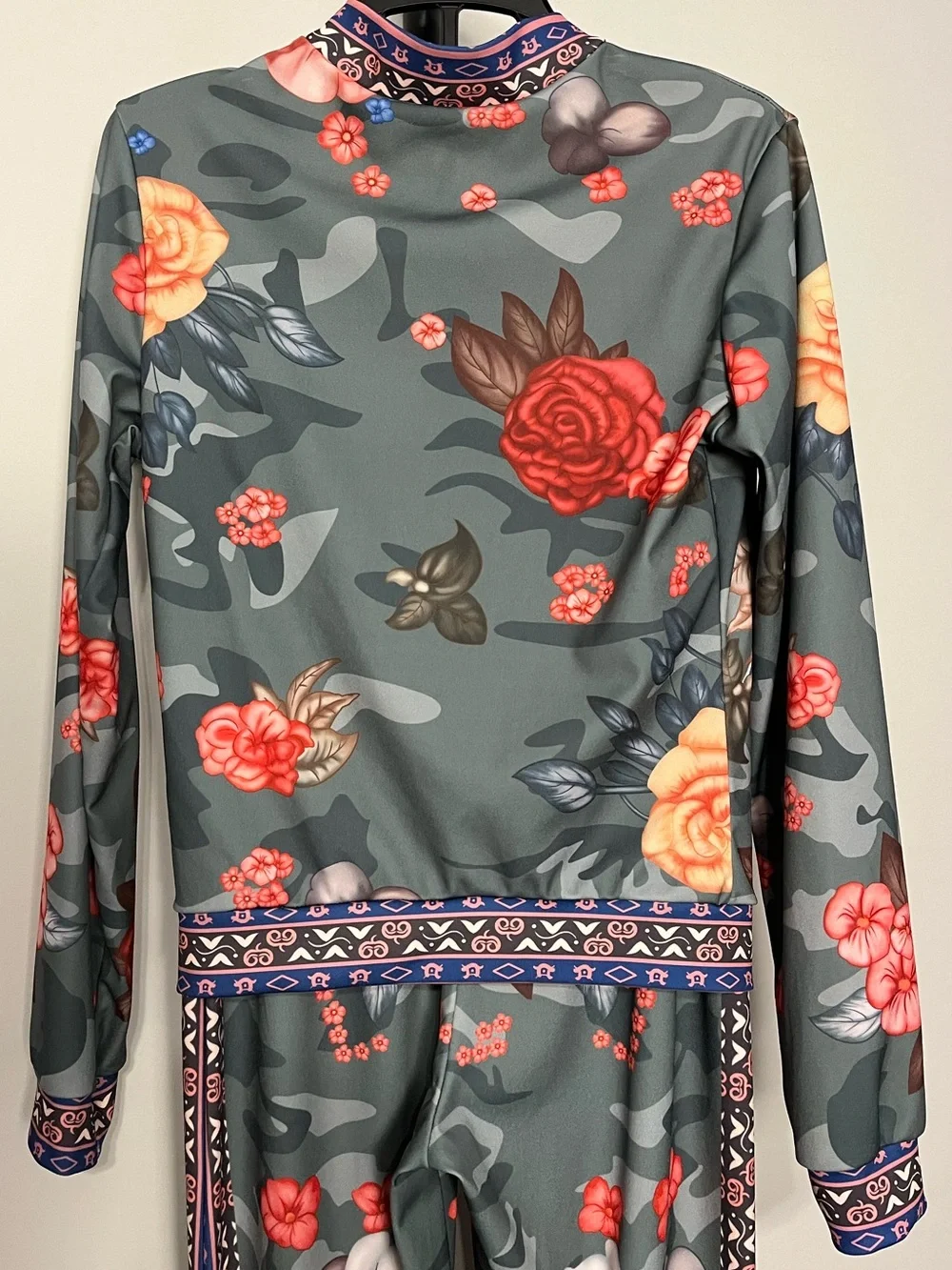 Camo Floral Boho Two-Piece Set Fitted Tracksuit Green Small - Picture 5 of 7
